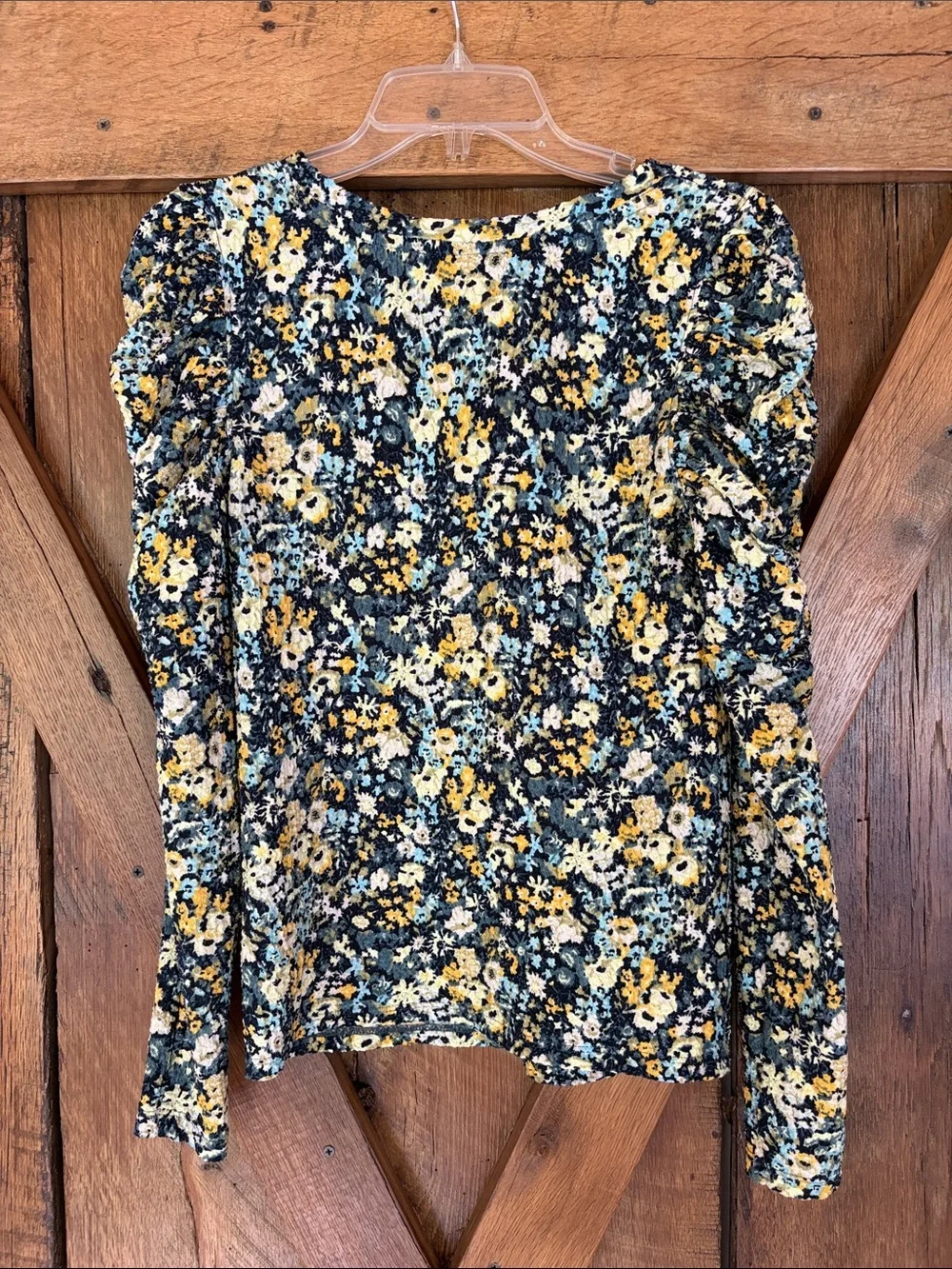 LOFT XS Floral Shirred Puff Sleeve Blouse